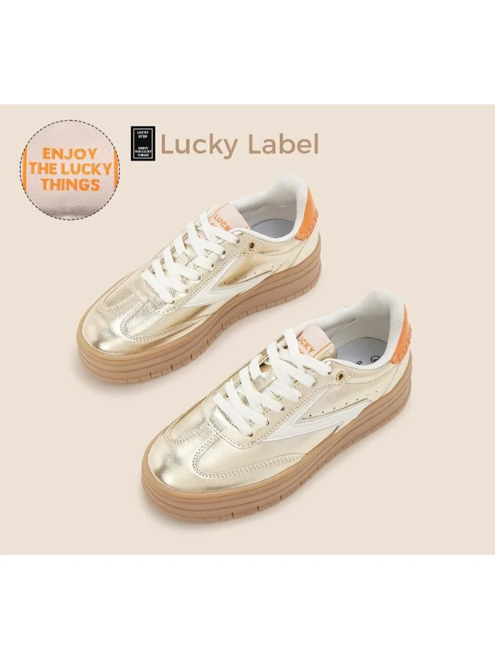 🆕Women's White Gold Platform Sneakers Gum Thick Sole Tennis Walking Shoes